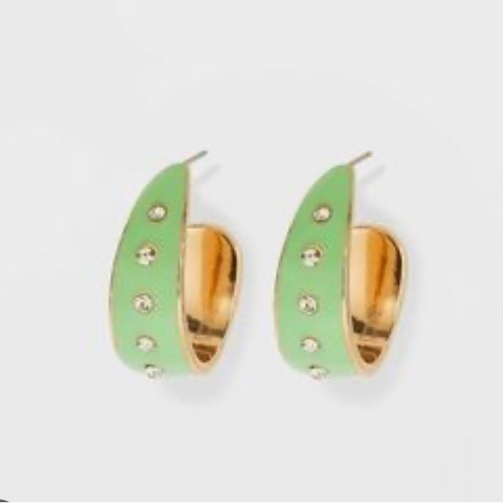 Sugarfix Baublebar Neon Pink Green White Gold Hoop Crystal Enamel Earrings NWT